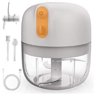 Electric Mini Garlic Chopper/Food Processor- White/Orange